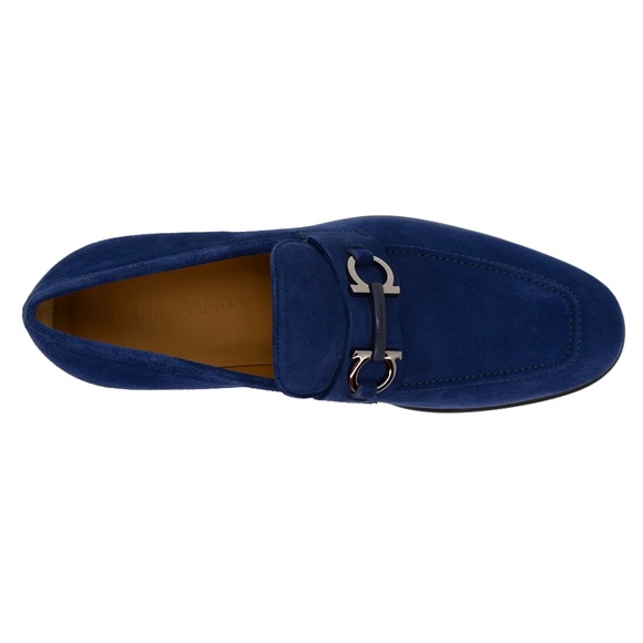 Salvatore Ferragamo Foster Gancini Loafers Indigo Suede Leather Size 9 New main image 7